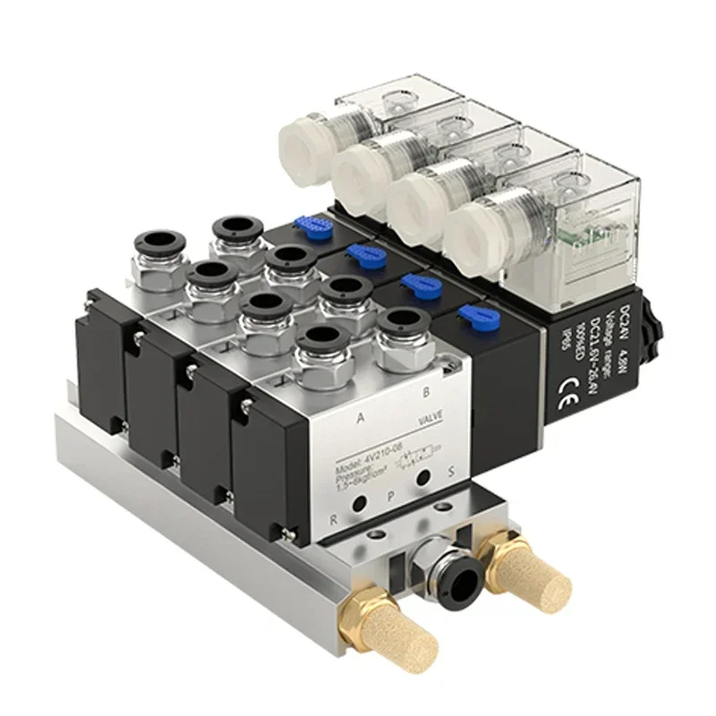 12/24V DC 110/220V AC Multi Option 4V210-08 Pneumatic Solenoid Valve Block With Muffler Fitting Base Manifold 2/3/4/6 Wa