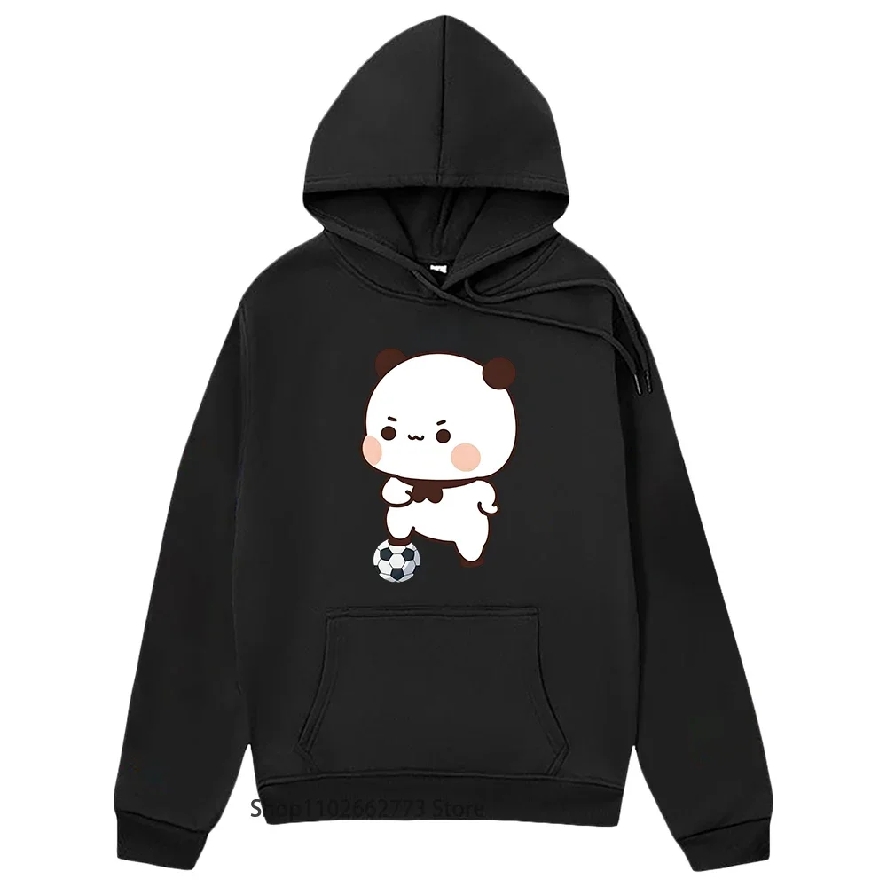 لطيف Bubu يلعب كرة القدم هوديس Kawaii لطيف الباندا الدب الجرافيك بلوزات النساء الرجال ملابس Y2k عادية فتاة Kawaii البلوز
