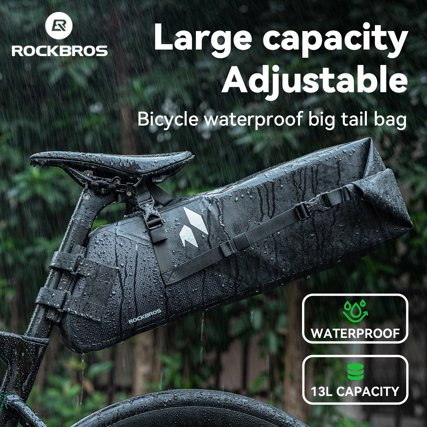 

ROCKBROS Bicycle Tail Bag 13L Large Capacity Item Storage Wear-resistant Waterproof Saddle Bag Cargo Pack Trunk Bike Accessories