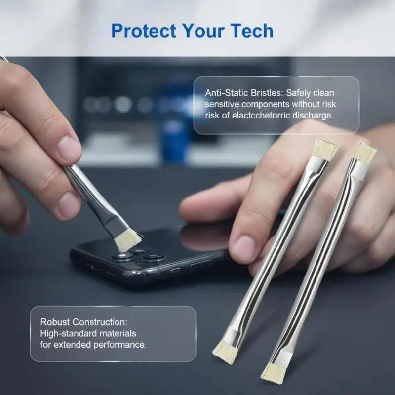 Dual Headed Anti Static Cleaning Brush Soft Bristle Non-Scratch for Phone Mainboard Repair Dust Removal