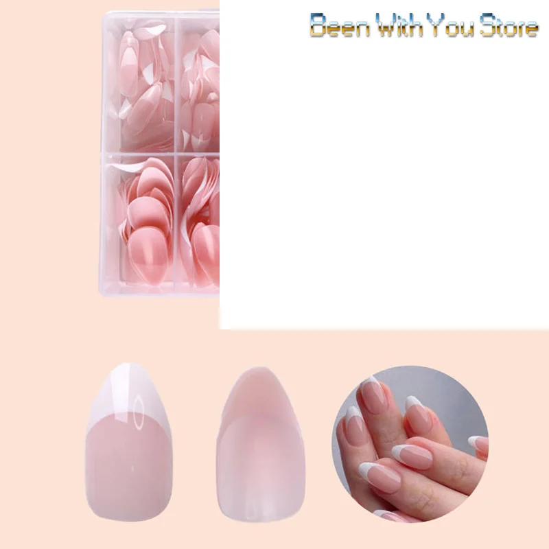 120/240/360 stks/doos Glanzende Zachte Gel Roze Franse Nagel Tips Medium Amandel Wit Eenvoudige Druk op Nagels Enorme Capaciteit Kunstnagels
