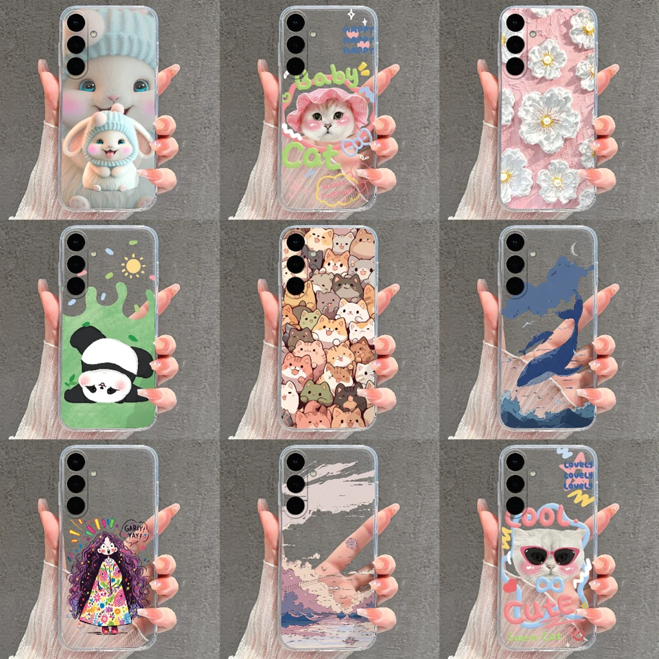 For Samsung Galaxy S26 FE 5G Phone Case Cute Bunnies Kittens Transparent TPU Silicone Fashion Shell For Galaxy S26 FE Capa Funda