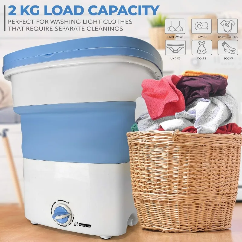 Portable Mini Washing Machine Lightweight Collapsible Bucket - Perfect for Camping, Travelling, Apartment, Dorm USA Brand