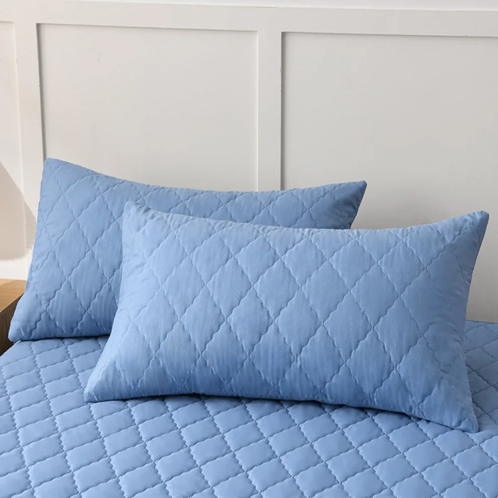 

2pcs Nordic Style Quilted Pillow Case Solid Color Anti-Bacterial Waterproof Pillowcase Breathable Machine Washable