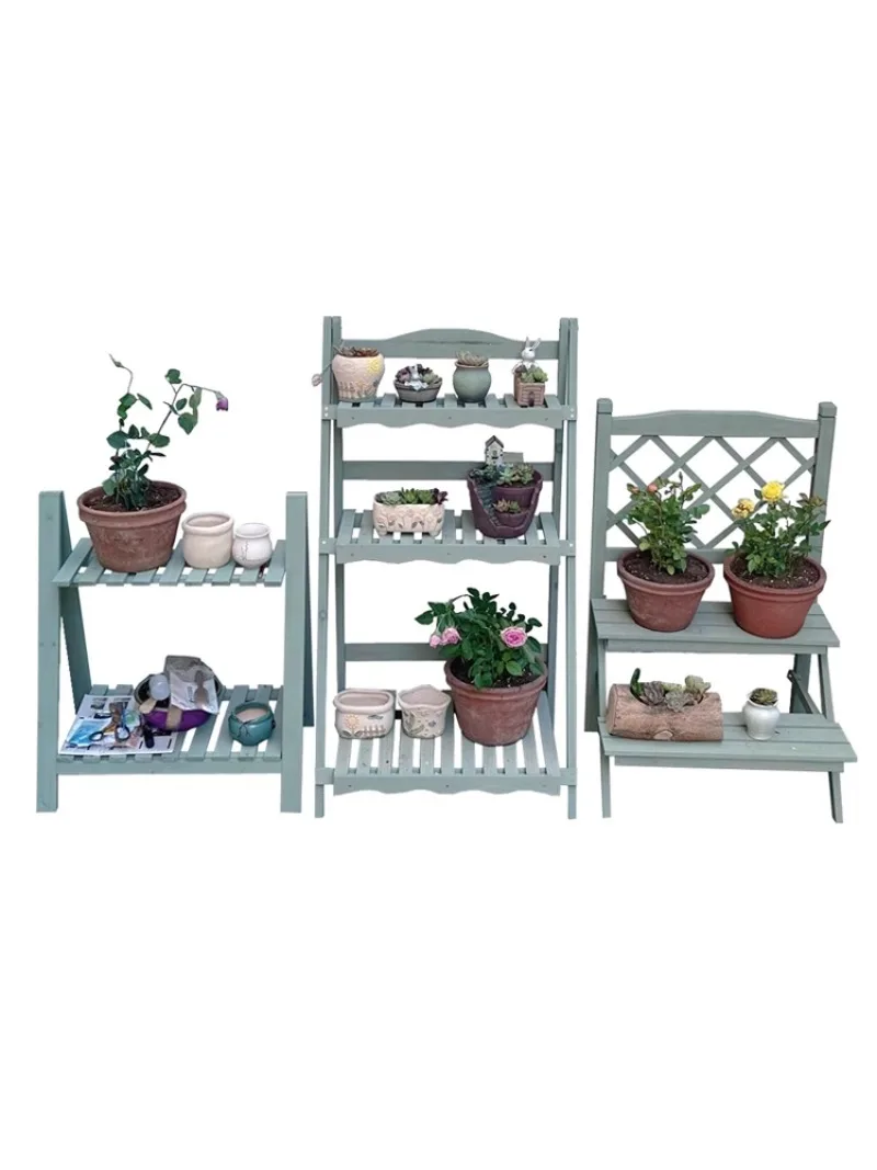 

Balcony Multi-layer Flower Shelf Terrace Small Outdoor Succulent Antiseptic Solid Wood Retro Garden Courtyard Outdoor Storage