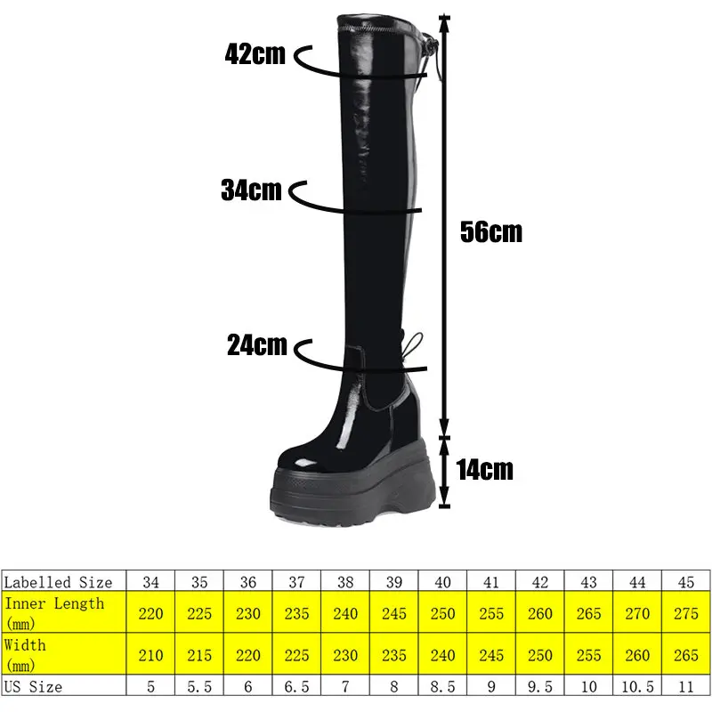 Fujin 14cm nowa skórzana krowa zamszowa platforma patentowa klin na buty do kolan ZIP panie pluszowe ciepłe zimowe buty damskie