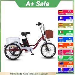 Adult 3 wheel electric tricycle lithium Battery 12A With Pull Basket 350W 20 Inch Electric Bike Tricycle Max Speed 20Km/H