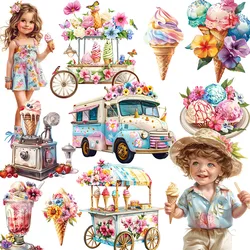 Pegatinas de helado de flores de verano, pegatinas para manualidades y álbumes de recortes, libro de juguetes para niños, pegatina decorativa, papelería DIY