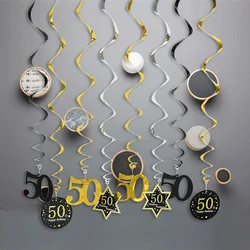 8pcs Ceiling Hanging Decor 18 21 30 40 50 60 Black Gold Spiral Garland PVC Swirl Banner Happy Birthday Party Decoration Supplies