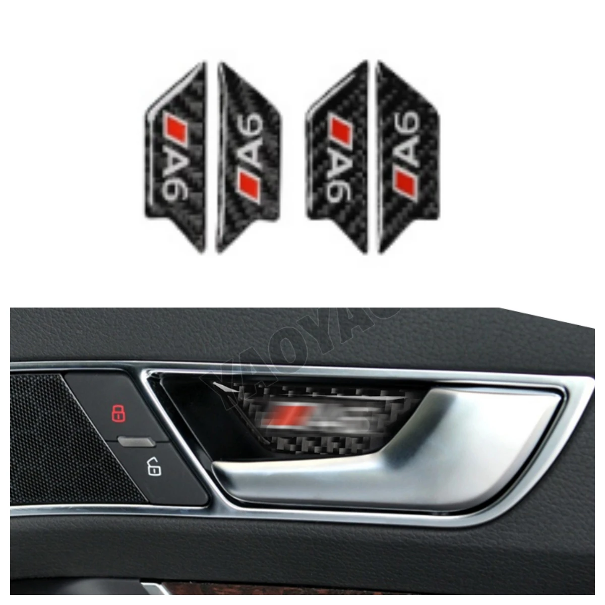 

For Audi A6 C6 2005-2011 2006 2009 2008 Real Carbon Fiber Door Handle Door Bowl Trim Stickers Cover Car Interior Accessories