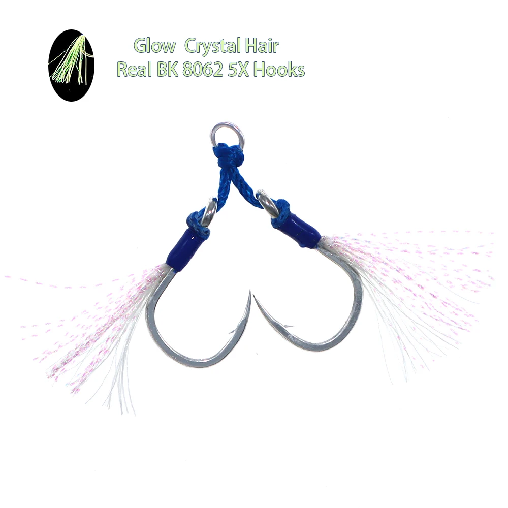 

6 комплектов настоящих оригинальных тяжелых крючков для отсадки 8062 3/0, светящиеся двойные крючки, медленный шаг, сменные крючки для морской воды, вспомогательные крючки для отсадки