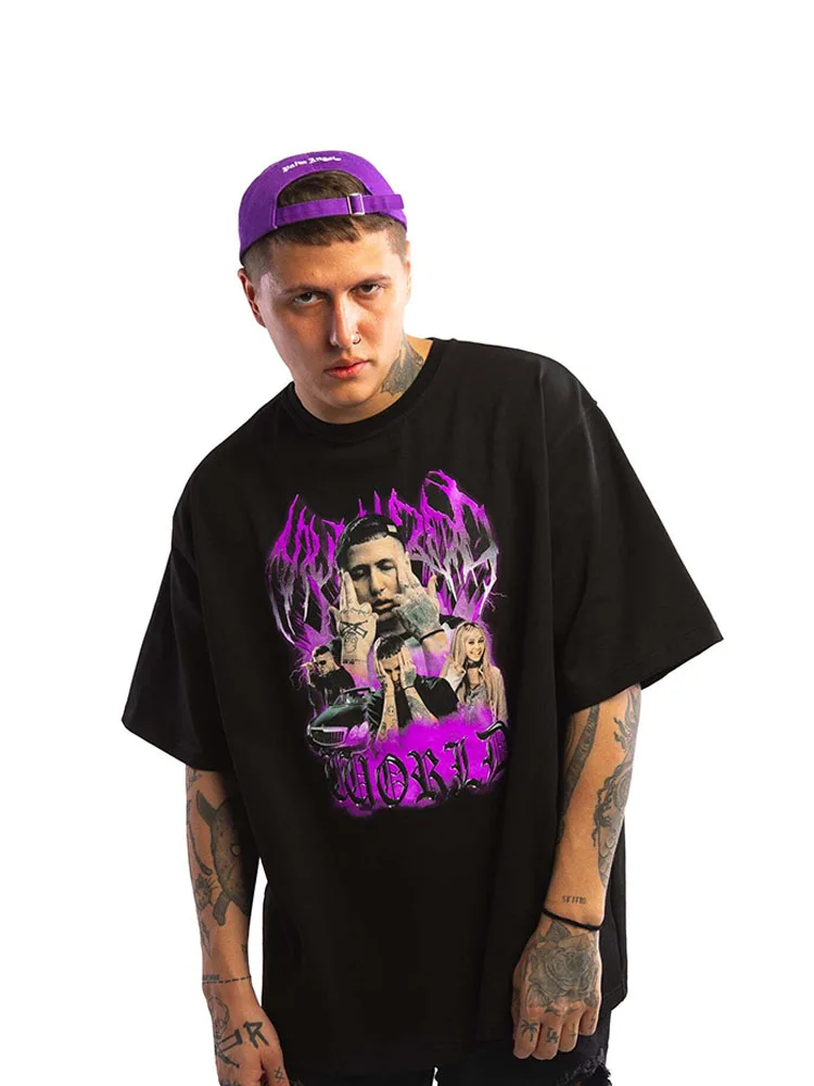 Men T-Shirt Oversized Cotton Hip Hop Printed Graphic Tops Y2k Streetwear Korean Fashion Vintage Short Sleeve Tee Unisex Clothing