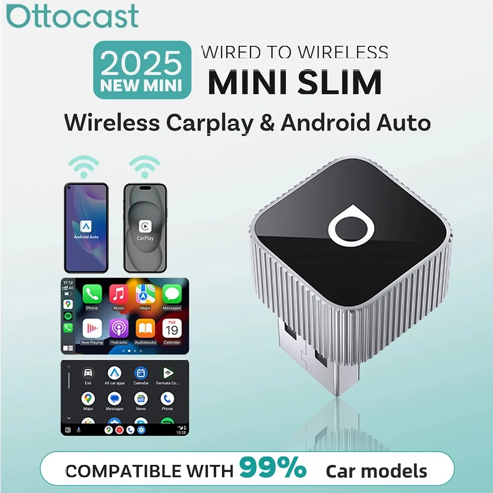 Ottocast Mini Slim Wireless CarPlay Android Auto Adapter Plug Play Fast Connect Mini USB Dongle لمرسيدس بنز أودي تويوتا et