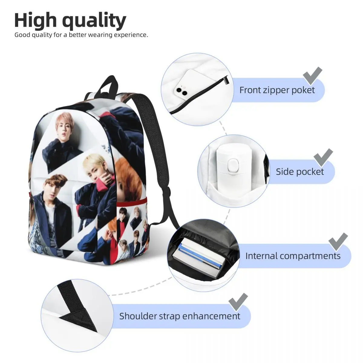 K Pop Music Backpack Youth Group Btfans Fashionable Camping Backpacks Teen Kawaii High School Bags Design Durable Rucksack