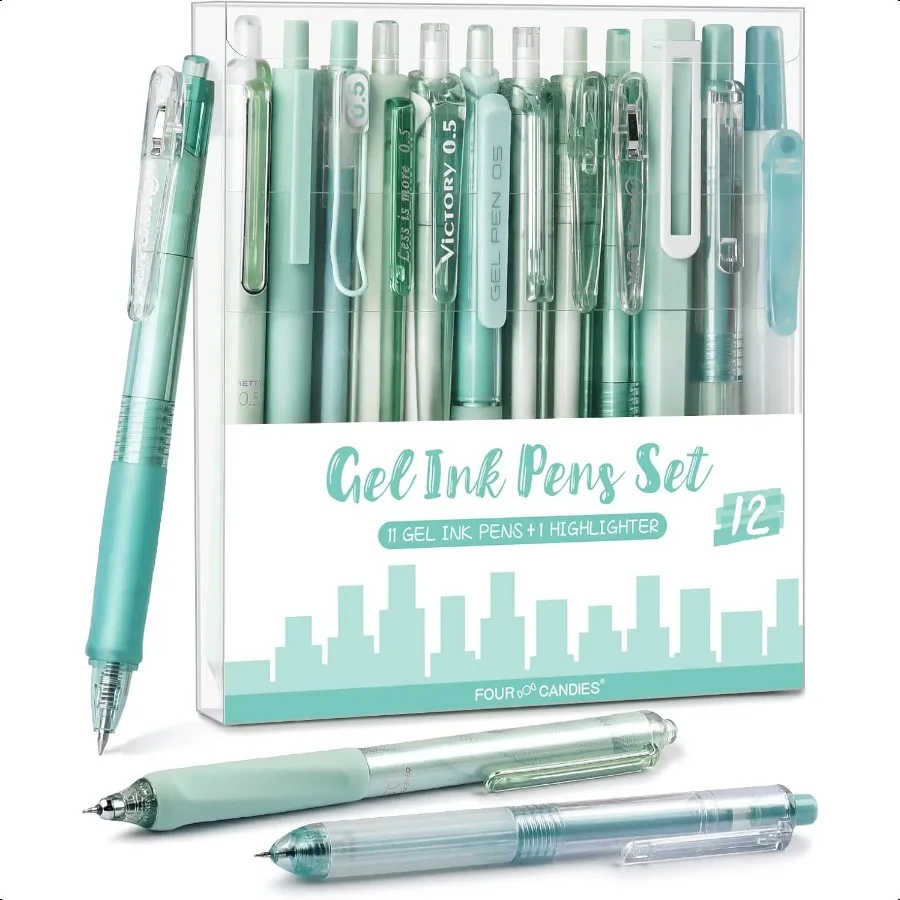 

Гелевые ручки Forest Series, черные, зеленые чернила, гладкие ручки для письма с тонкими точками и набор маркеров, бирюзовые офисные пироги, «Снова в школу», Stat