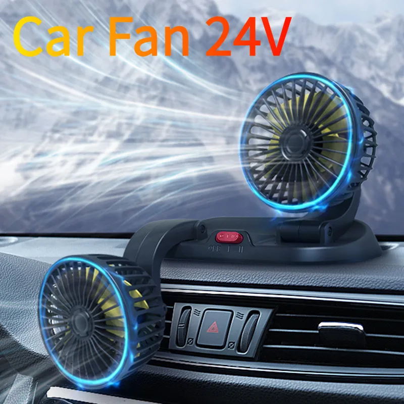 

Car Fan 24V Large Truck 12V Car Universal Double Head Fan Van Interior Cooling High Wind Power Electric Fan Cars Accessories
