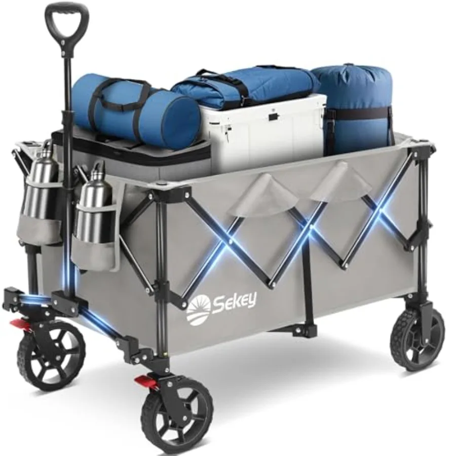 

Collapsible Foldable Wagon with 330lbs Weight Capacity Heavy Duty Folding Wagon Cart with Big All-Terrain Wheels Drink Holders