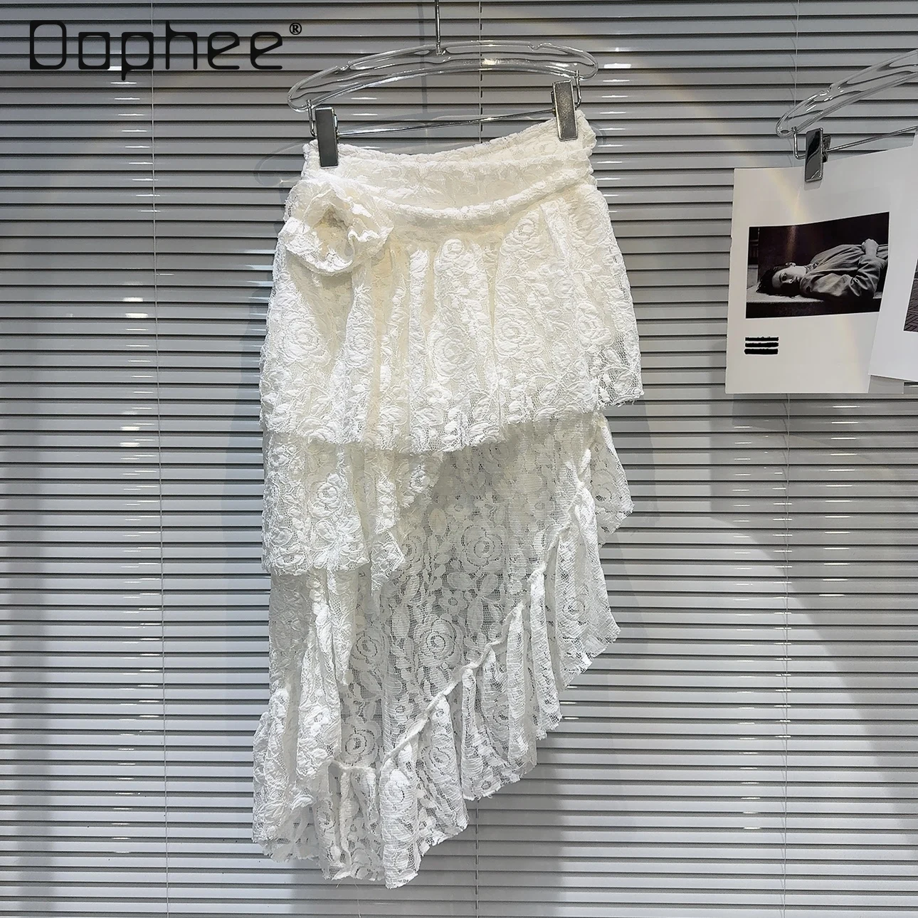 

Socialite Lace Crocheted Irregular Skirt Ladies 2024 Spring and Summer New Elegant Woman Clothes Layered Beveled Skirts Female