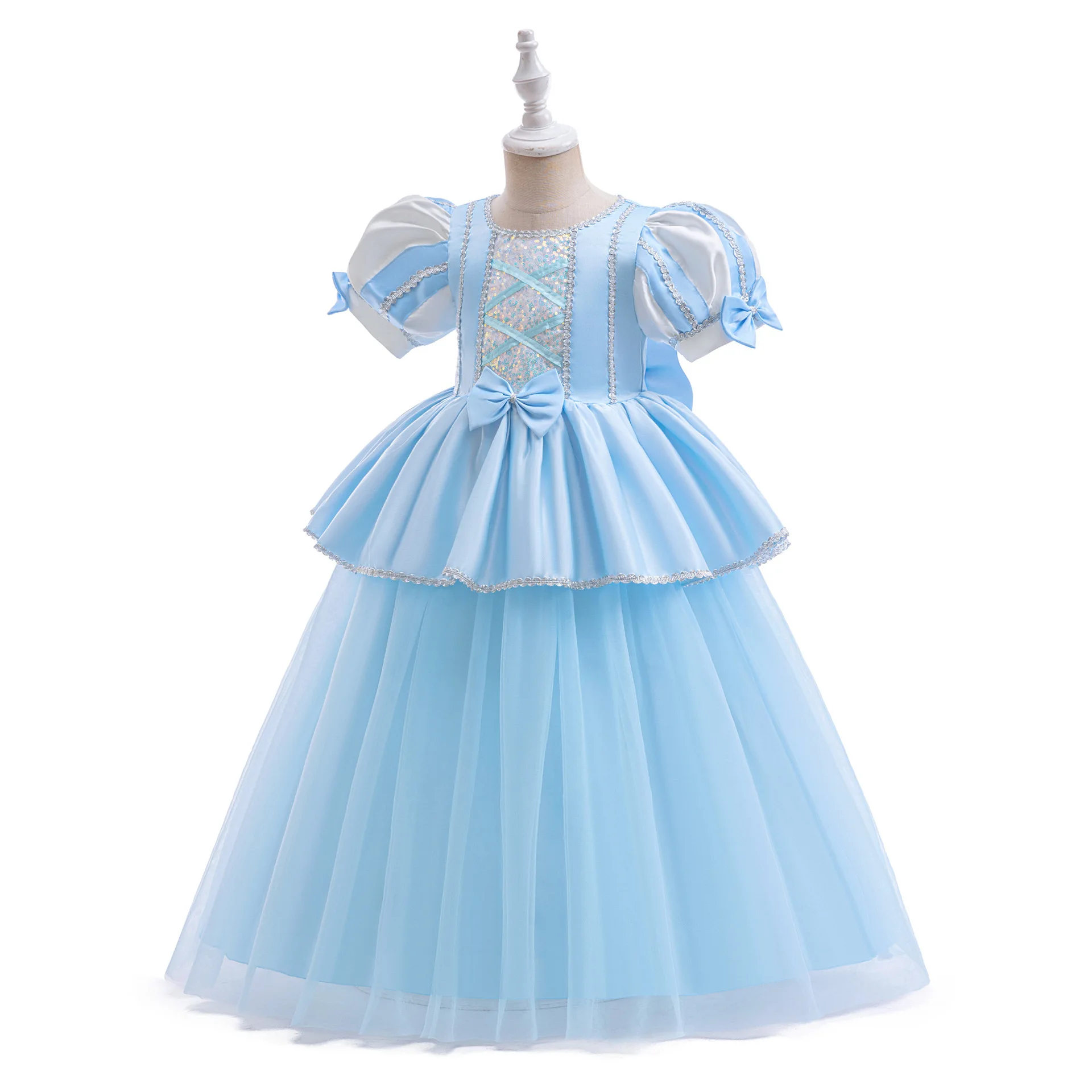 Kids Cinderella Princess Cosplay Costume Clothes Girls Sequins Dress with Crown Gloves Birthday Party Ball Gown 2-10 Years