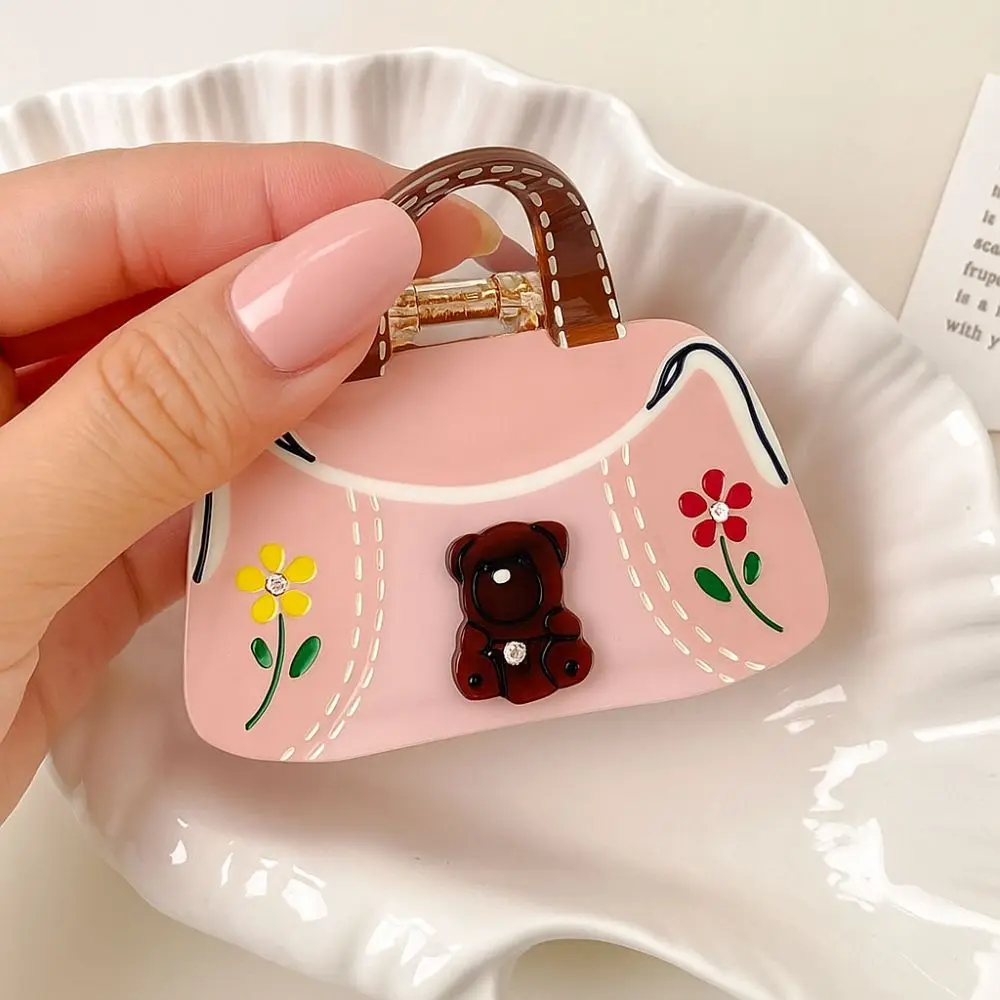 

Acetic Acid Acetate Hair Claw Mini Handbag Shape Flower Cartoon Bear Hair Clip Grab Clip Shark Clip Rhinestone Hairpin Female