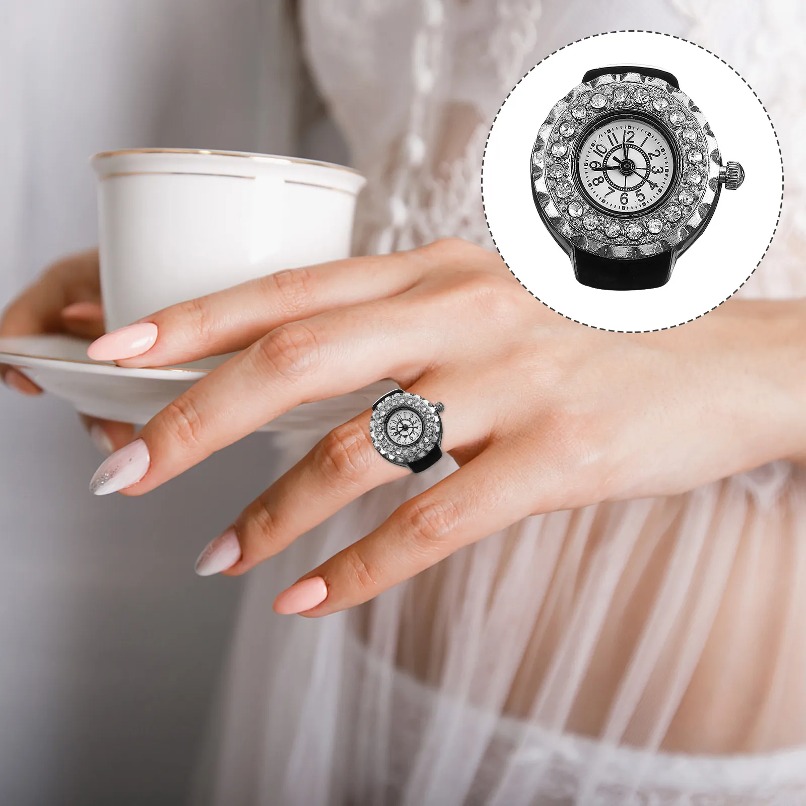 

Модные часы-кольцо с стразами для женщин, элегантные часы-украшение из цинкового сплава, миниатюрные электронные часы для пальца