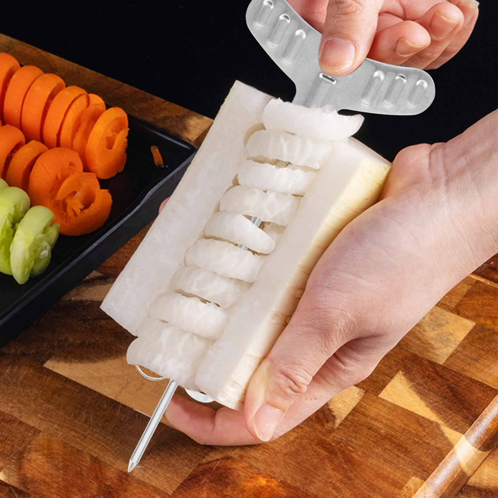 

1Set Spiral Cutter High-Grade Stainless Steel Vegetable Chopper Kitchen Tool for Cucumber Carrot Potato Crinkle Slicer Spiral