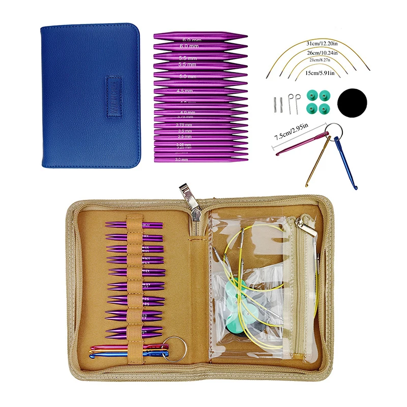 

A Set of 34 Knitting Tools Crochet Hooks Mini Ultra-Short 5.5cm Sweater Needles Detachable Circular Needle Set 9 Pairs 3.0-6.0mm