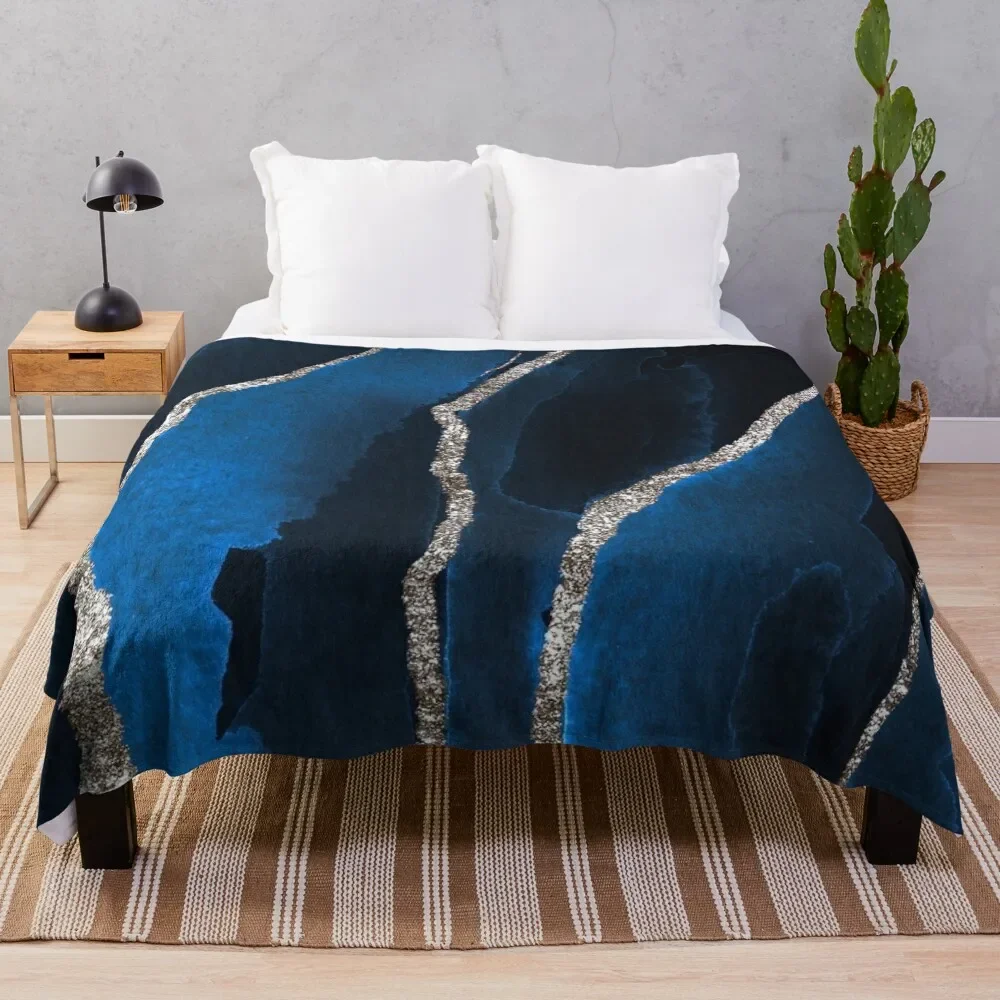 

Luxurious Navy Blue and Silver Shimmer Throw Blanket Warm Comfortable Blanket Gift for Parents Friends