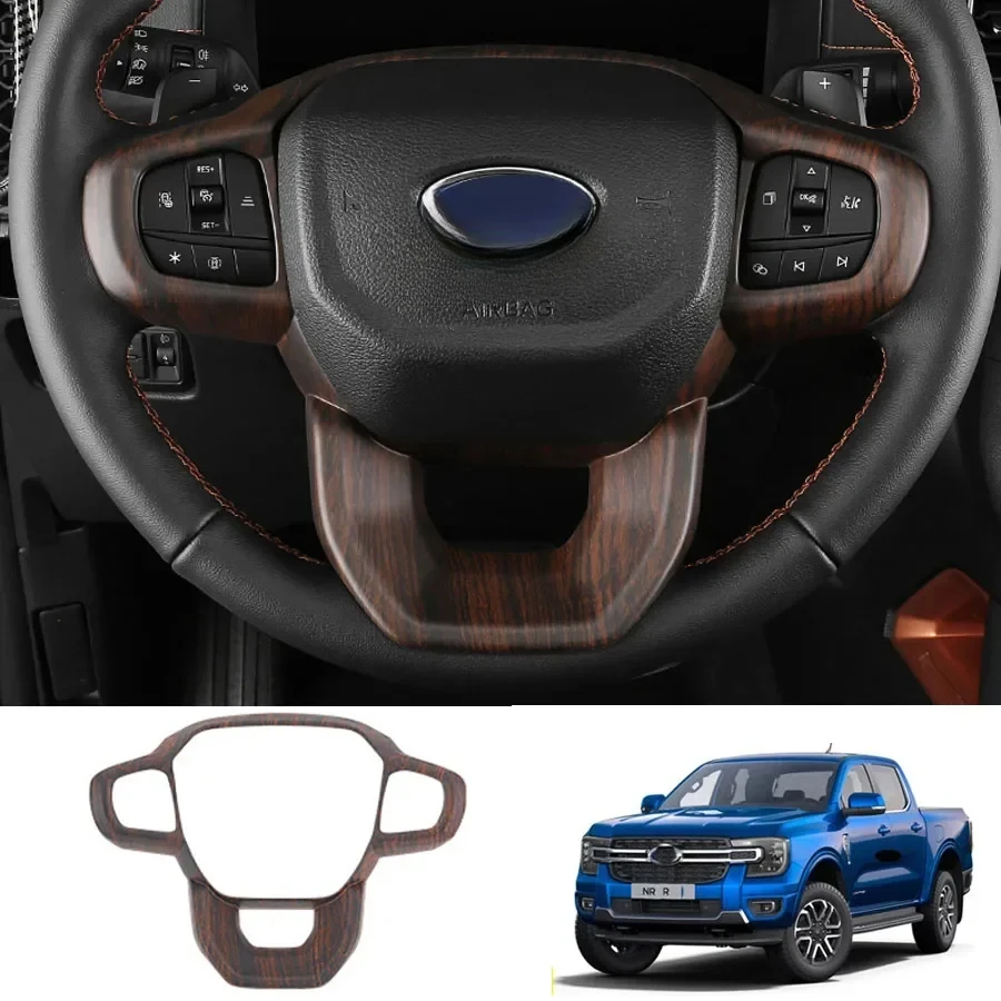 Car Steering Wheel Cover Decoration Trim Sticker For Ford Ranger T9 2023 2024 Carbon Fiber Auto Interior Modified Accessories