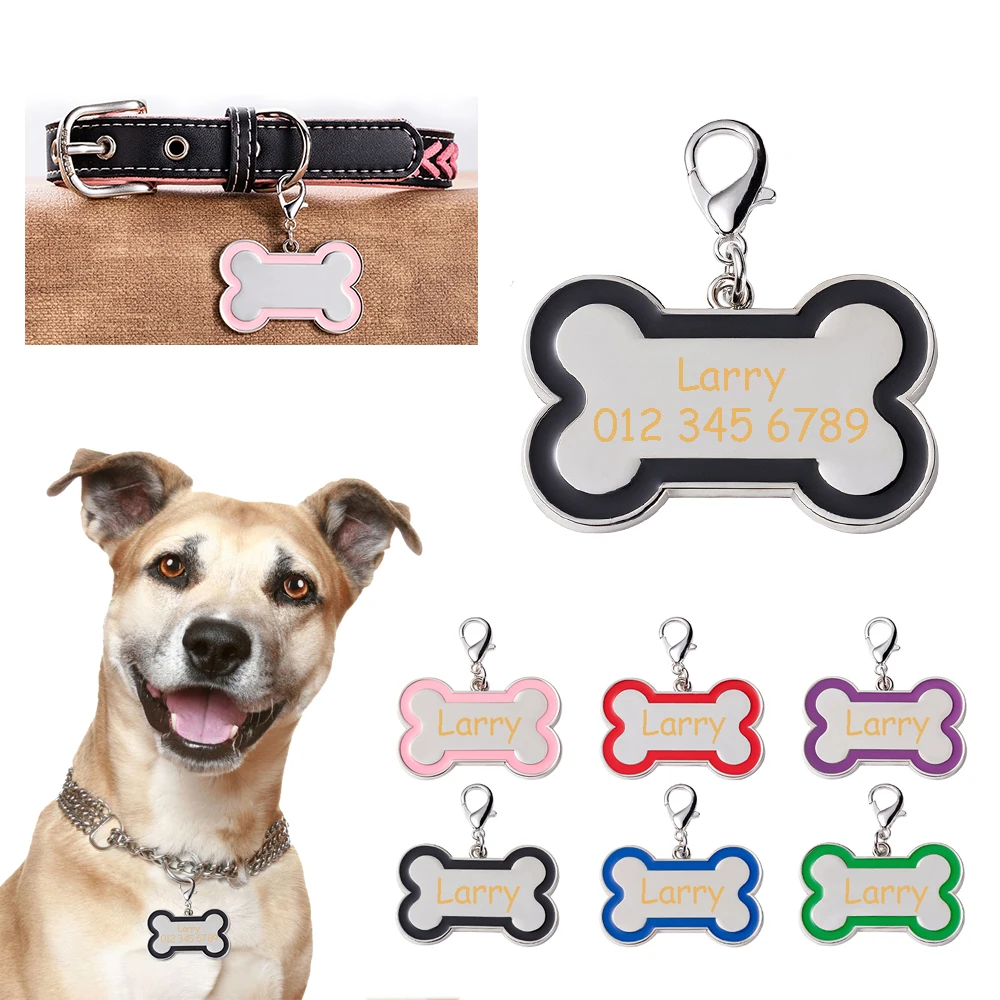 Bone Anti-lost Personalized Pet ID Tag Engraved Pet ID Name for Cat Puppy Customized Dog Collar Tags Pendant Collars Accessories