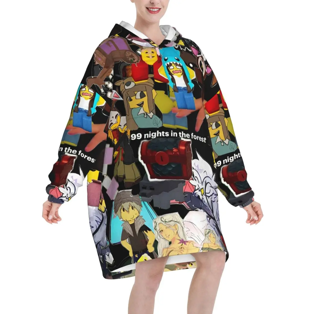 99 ليالًا في الغابات بطانية بقلنسوة يمكن ارتداؤها لألعاب الفيديو بطانية كبيرة الحجم مع جيب كيس نوم دافئ ناعم ومريح نيسيي