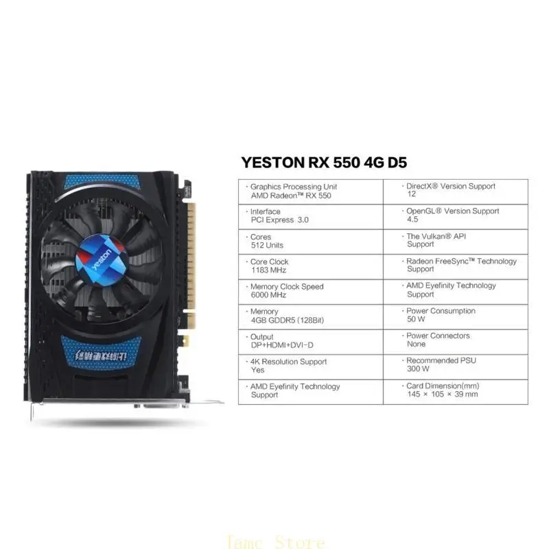 

LX0B RX550 Gaming Desktop компьютерные видеографические карты GDDR5 128BIT 4G Поддержка DVI HDMI-совместимая DP DVI-D 1183 МГц