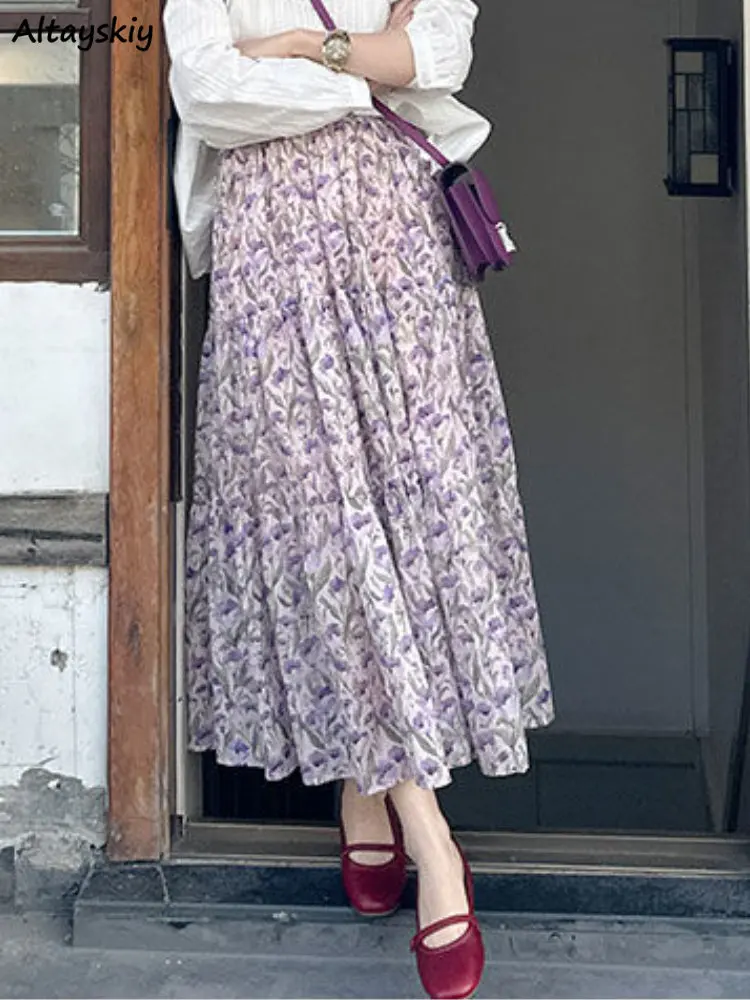 

Floral Skirts Women Gentle Mori Girl Style Spring Female Casual Vintage Korean Version Empire Prairie Chic A-line Aesthetic New