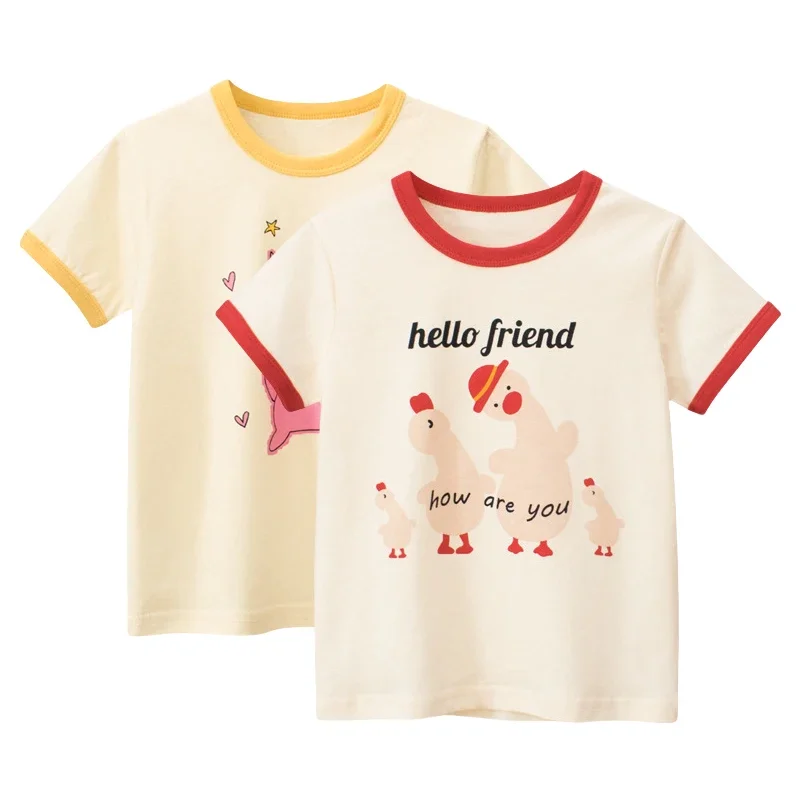 Girls Tops Children's Clothing Summer New 2025 Cartoon Kids Short-sleeved T-shirt Cotton Baby Clothes