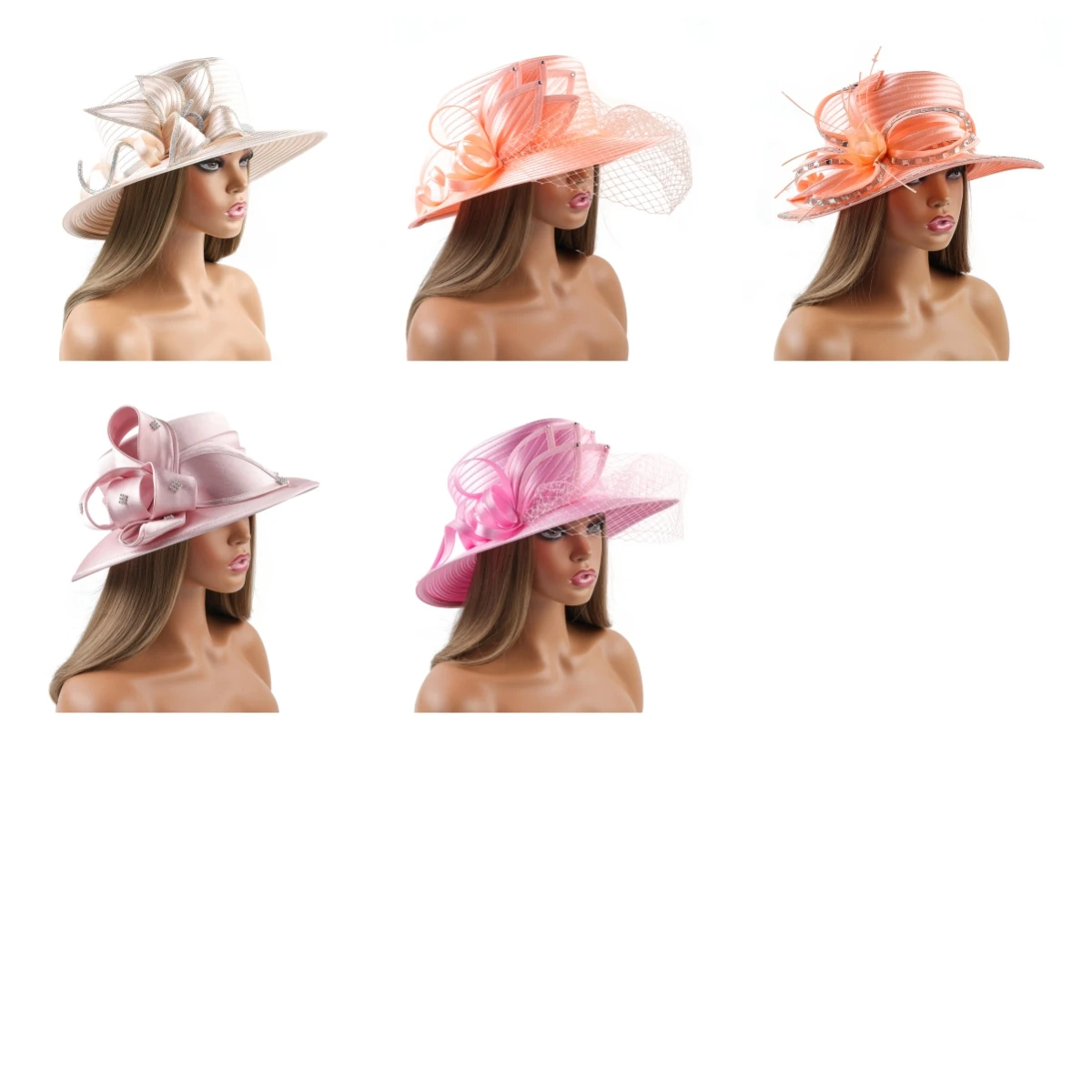 HotSale Pink Cocktail Satin Cloth Hat Elegant Photography Hats Chain Fashion Formal Hat Masquerade Flower Wedding Top Hat Female