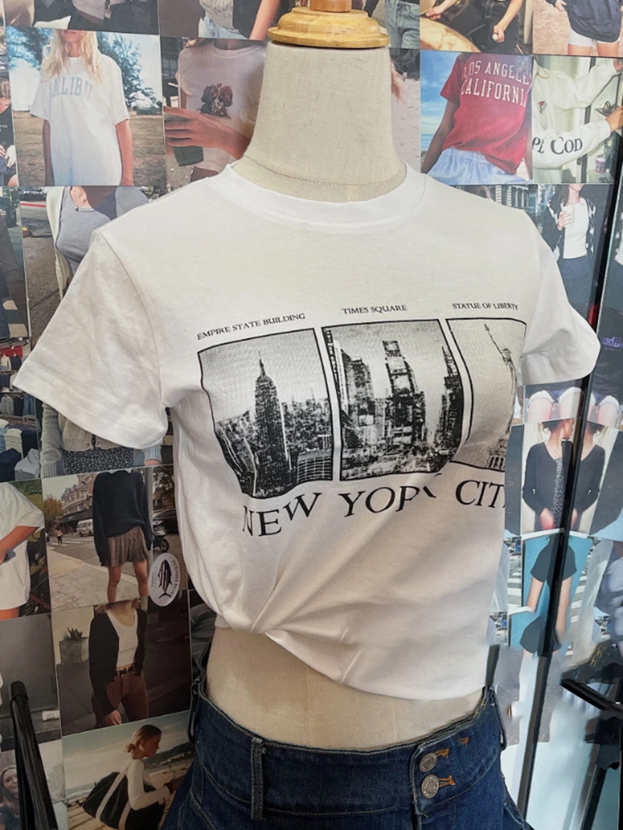 

New York City Graphic Print T-Shirt Woman O-Neck Short Sleeve Cotton Tees Summer Y2k Streetwear Harajuku Top Chic Clothing