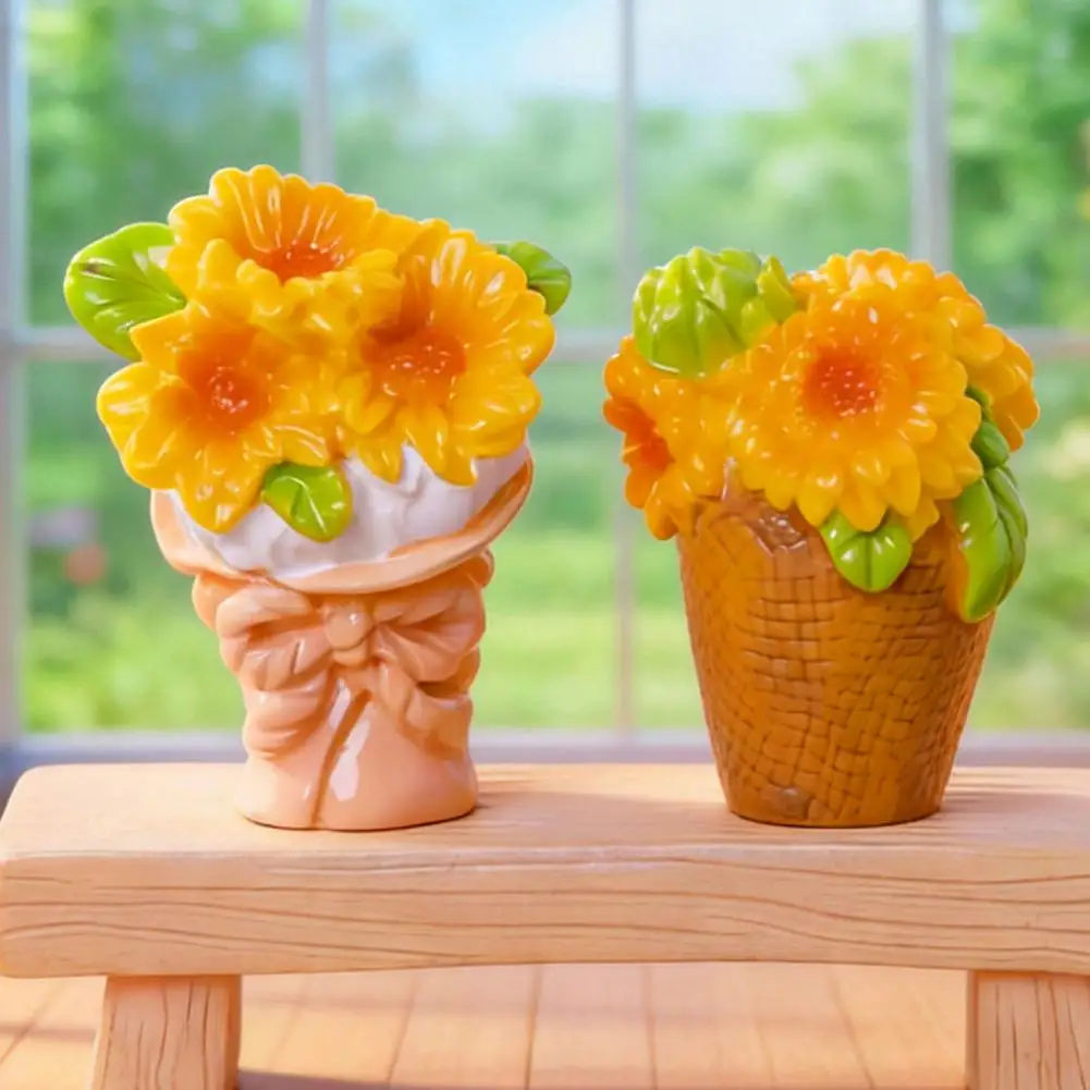 Sunflower Decor Small Micro Landscape Ornament Set with Cute Cat Figurine Sunflower Miniature Pastoral Healing Scene for Diy