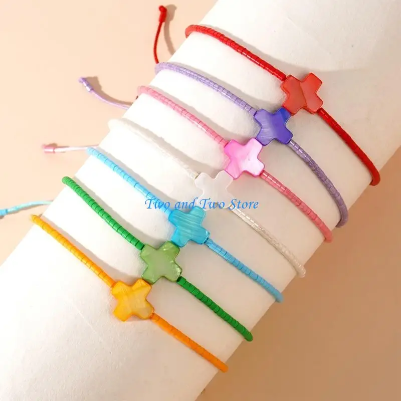 

HX6F Elegant Bohemian Styles Multicolor Beaded Crosses Bracelet Adjustable Fit Special Gifts Ideas for Her Stylish Outfits