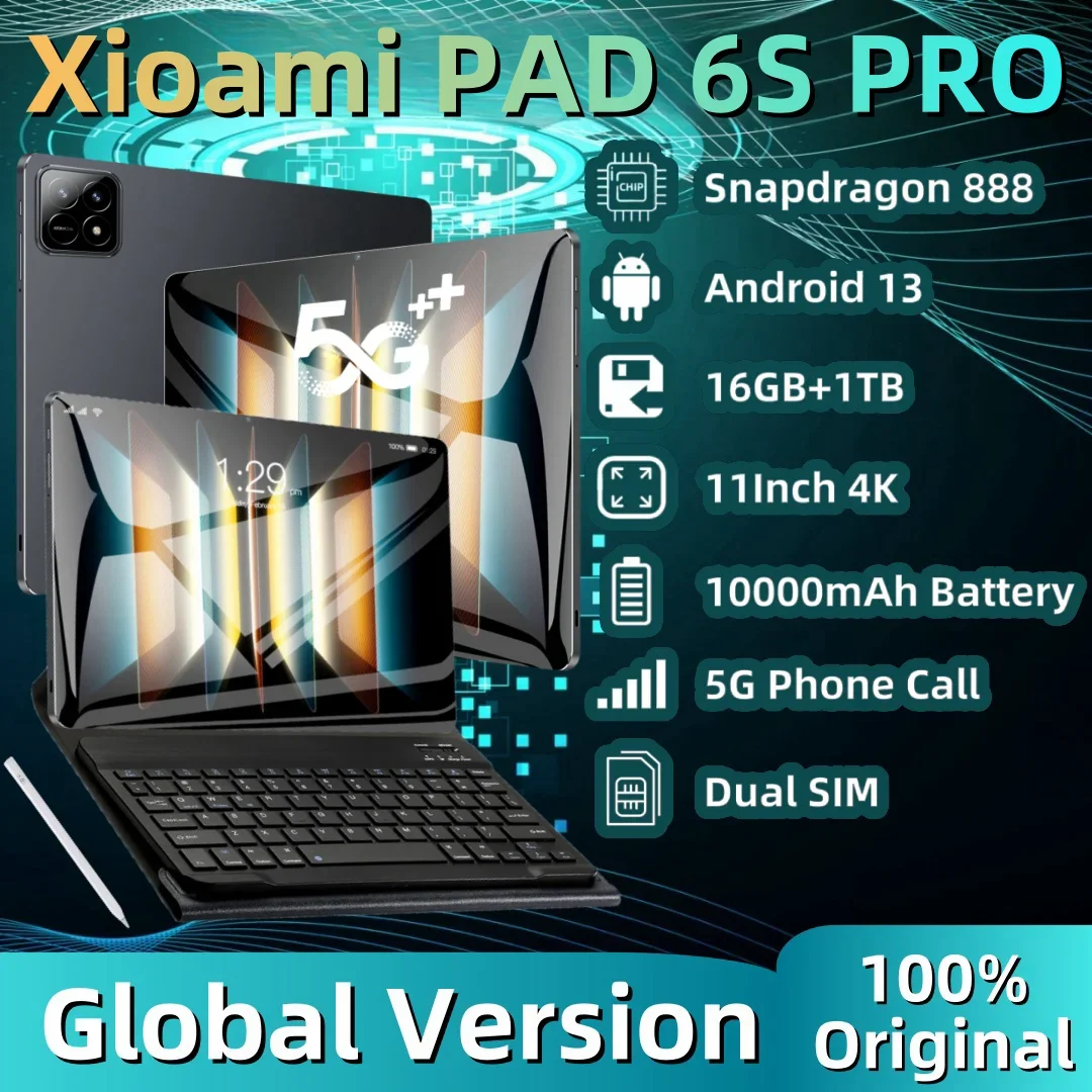 

2024 New Original Global Version Xioami Pad 6S Pro Tablet Android13 16GB+1TB 10000mAh 11Inch 4K Dual SIM 5G Phone Call Tablet PC