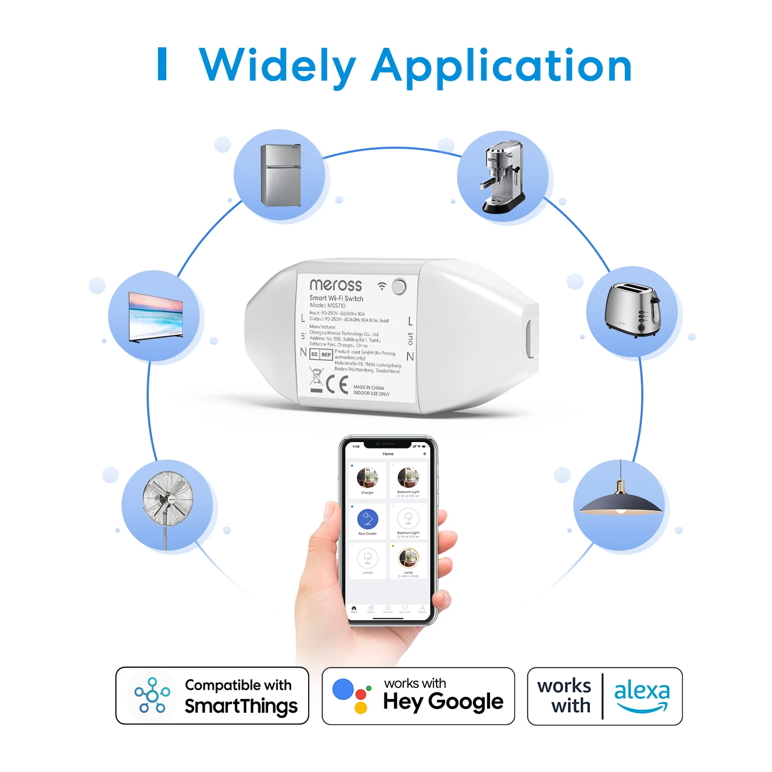 Meross-interruptor inteligente WiFi para electrodomésticos, dispositivo de Control remoto inalámbrico, compatible con Alexa y Google, DIY