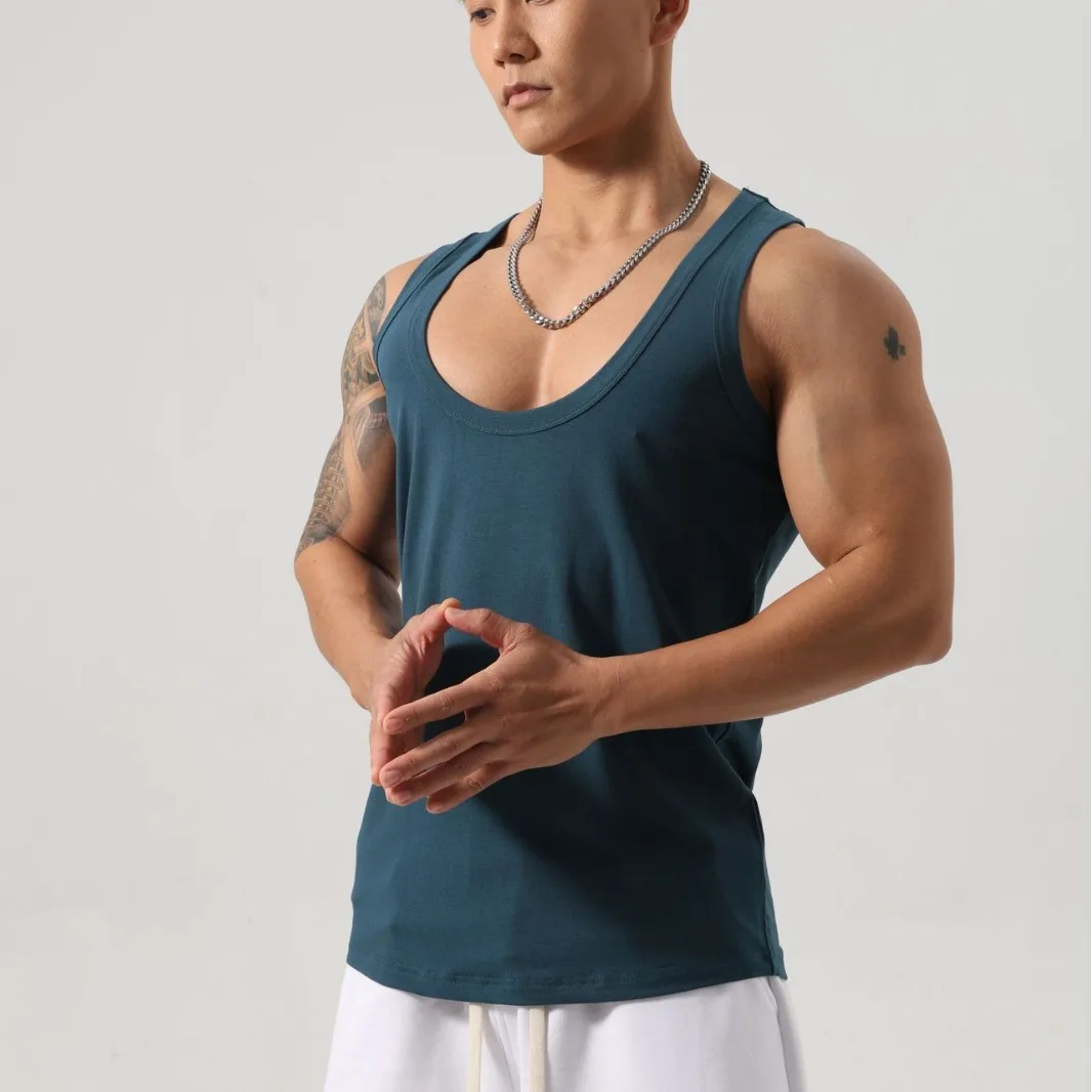 Sports Men\'s Fitness Vest Low Collar High Elastic Quick Drying Korean Version Of Tough Man Breathable Running Equipment Trend