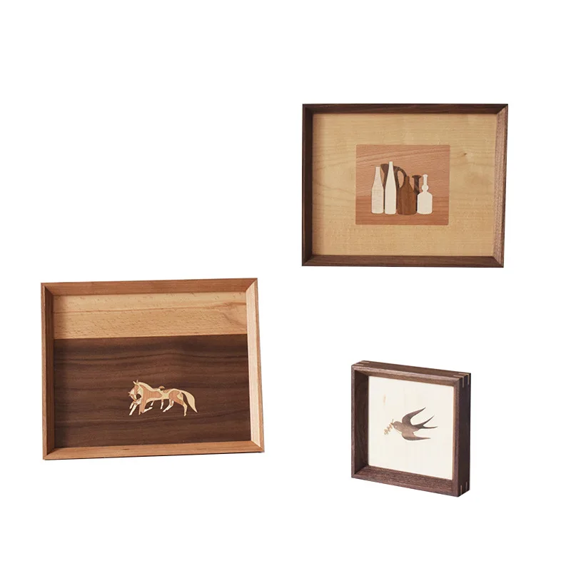 

wood painting, handmade gift log inlay, solid wood decorative painting bedroom, retro creative ornament