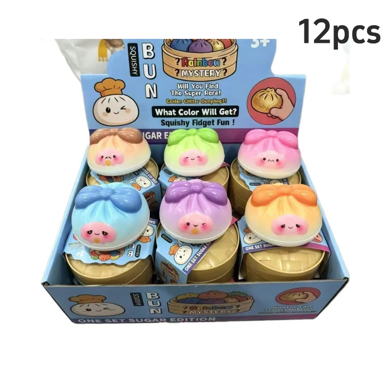12pcs-rainbow-cartoon-squishy-bun-set-slow-rebound-stress-relief-fidget-cute-simulation-dumpling-gift-box-for-kids-collect-play