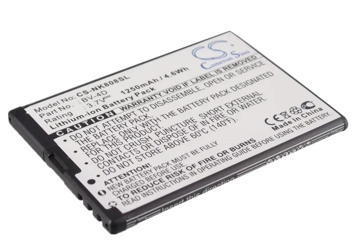 Batería para Móvil y Smartphone CS-NK808SL de 3.7V 1250mAh, BV-4D para Nokia 808, 808 PureView, Lankku, N9 (16G, 64G)