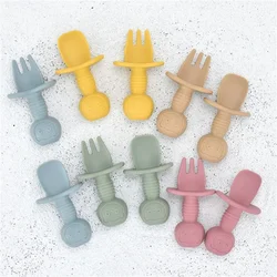 Newborn Food Grade Silicone Mini Fork Spoon Baby Panda Pattern Utensils Feeding Stuff Learn To Eat Children Tableware Set