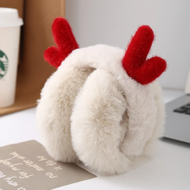 소녀를위한 귀여운 뿔 이어팁 겨울 한국어 버전 따뜻한 플러시 접이식 이어백 야외 내한성 이어팁 유행