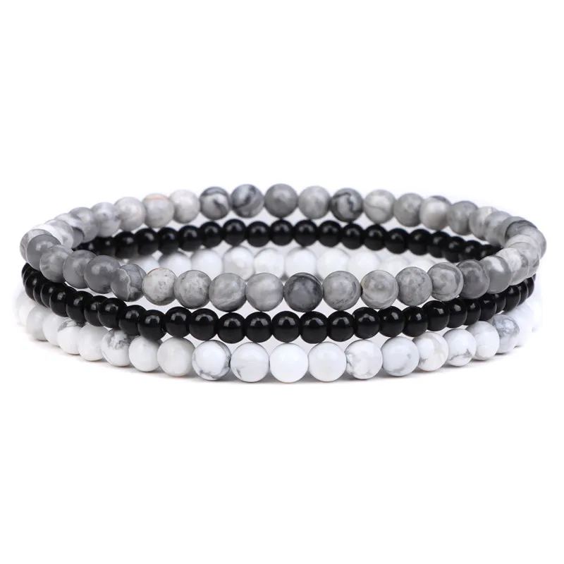 3pcs/Set Natural Stone Beaded Bracelet 4mm Lapis Lazuli Agat Bead Bracelets Couple Yoga Mini Bracelet for Men Women Jewelry Gift