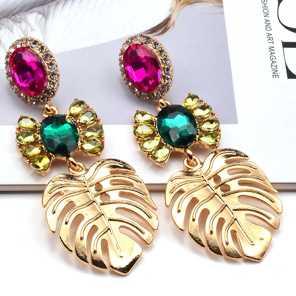 Trendy Fashion Crystal Earrings Accessories Wedding Jewelry Rhinestone Leaves Drop Earrings For Women Bijoux