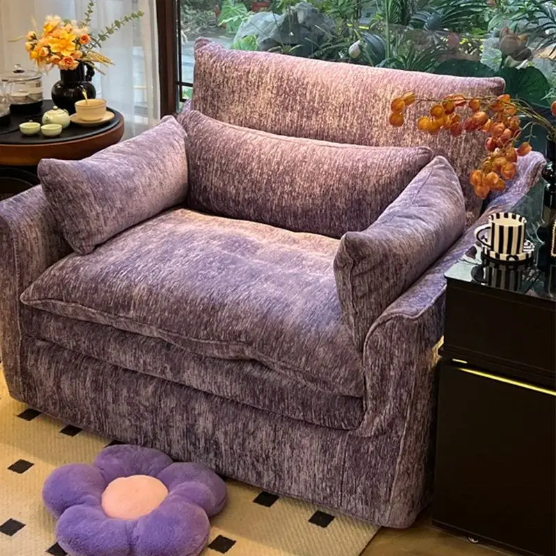 Cream wind removable autumn pool hug sofa, living room single down leisure chair chenille lazy fabric sofa