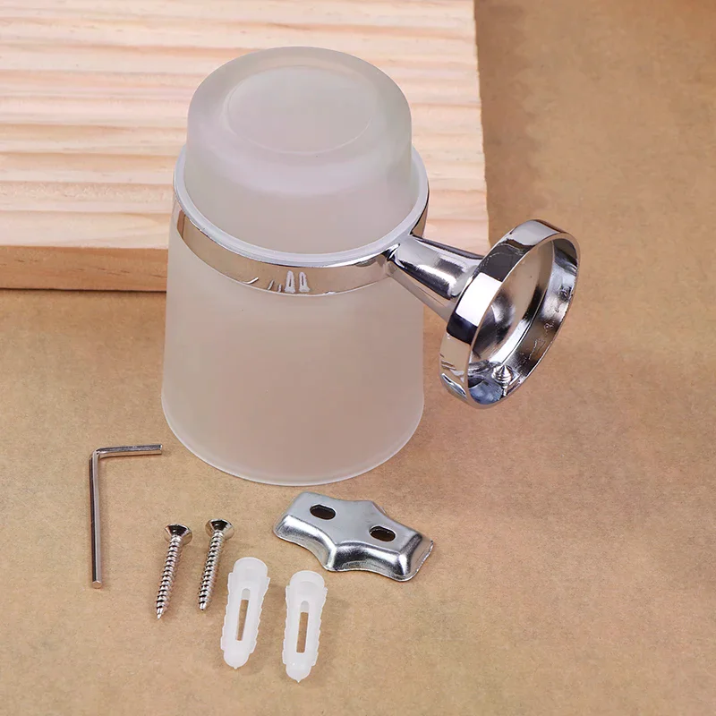 

Bathroom Modern Wall-Mounted Toothbrush Holder Glass Cup Tumbler Frame Bathroom Storage Organizer Tooth Brush Cup Tools Washroom